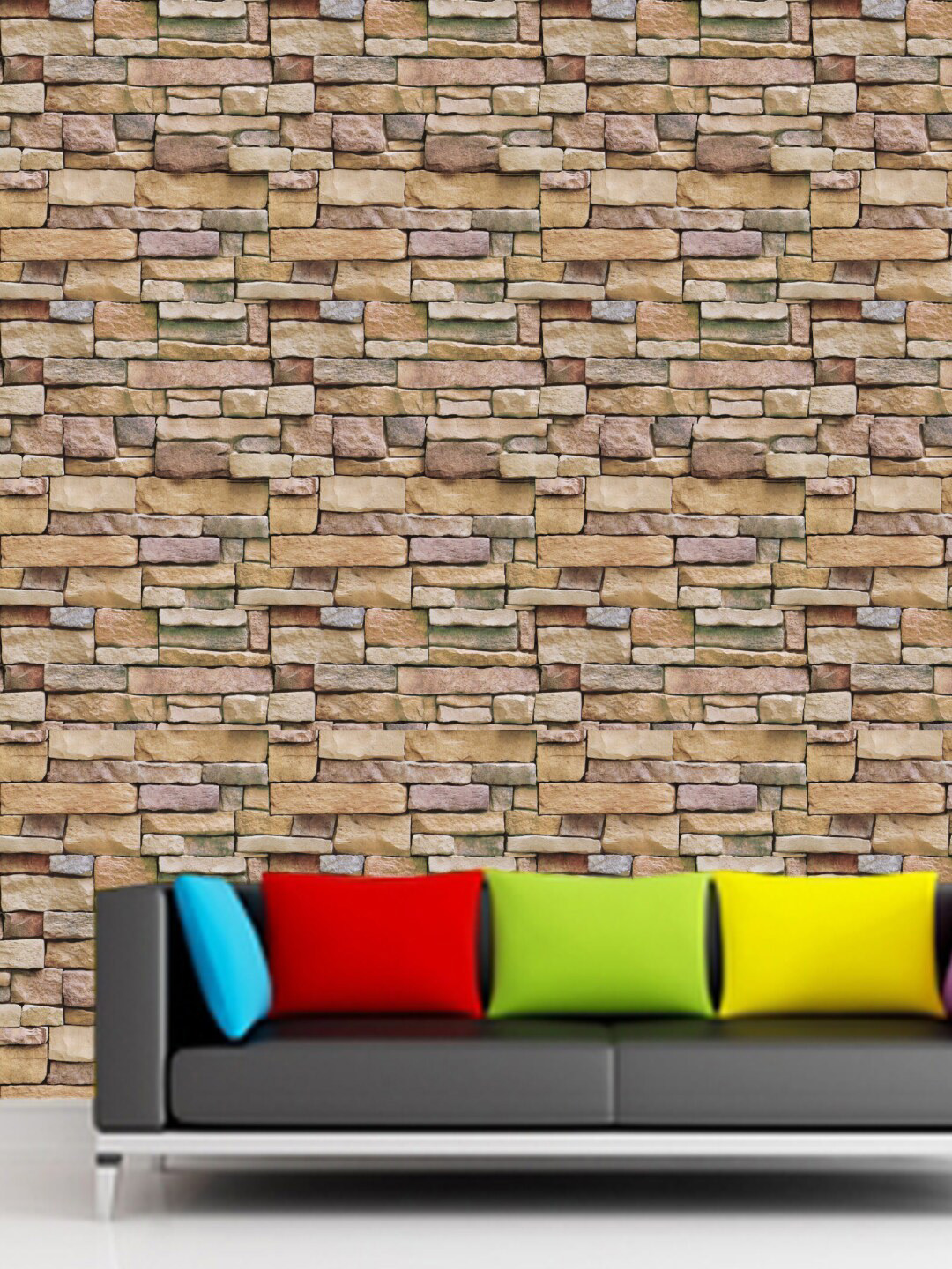 Jaamso Royals Brown Brick Stone Self Adhesive Removable Wallpaper