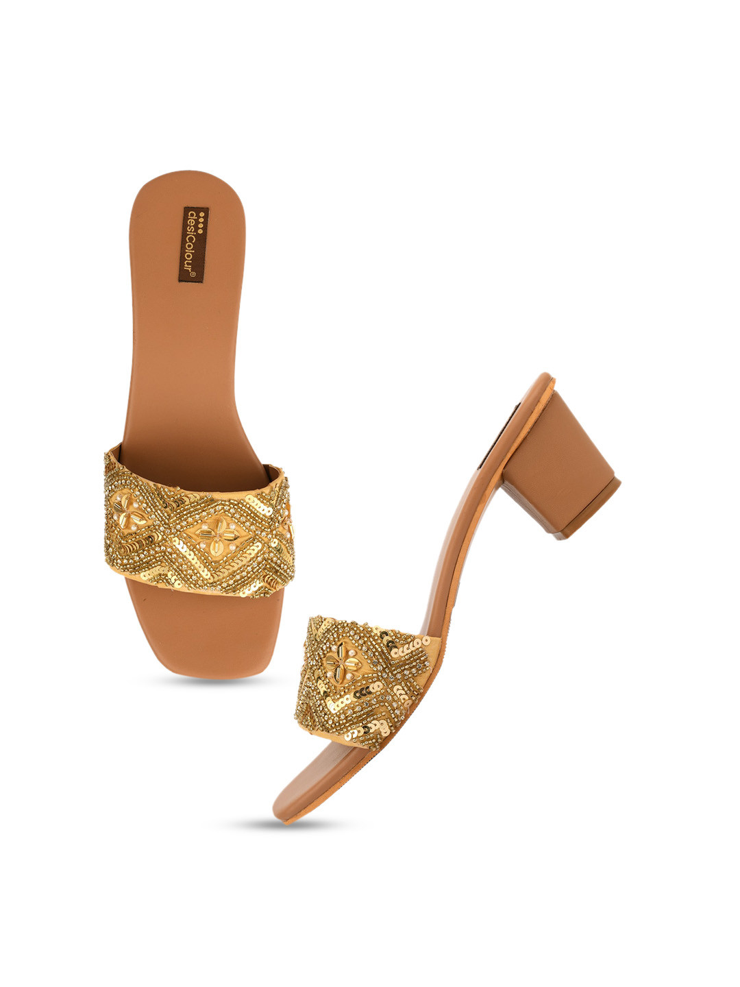 DESI COLOUR Embellished Open Block Heels