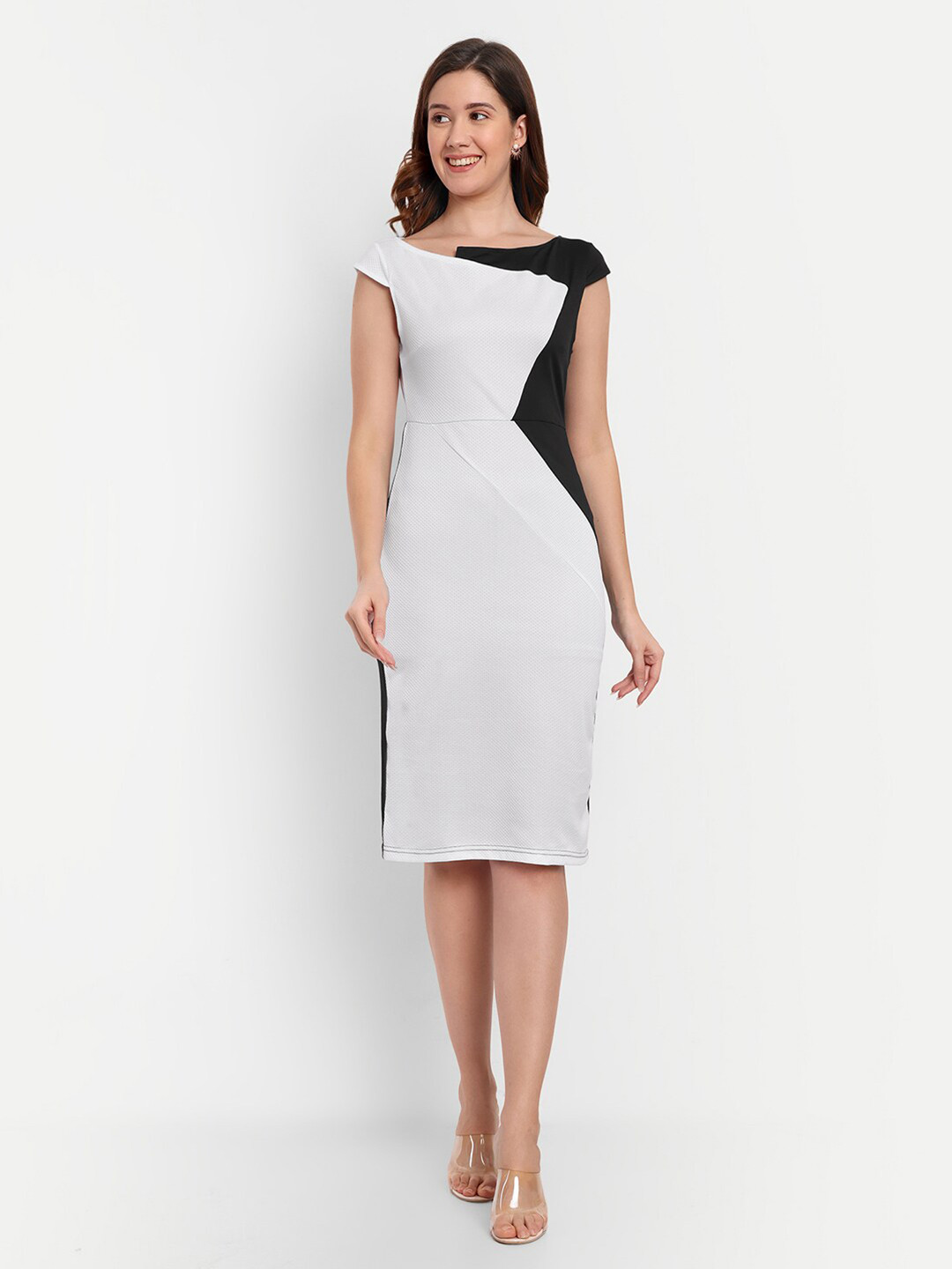 iki chic Boat Neck Scuba Sheath Dress