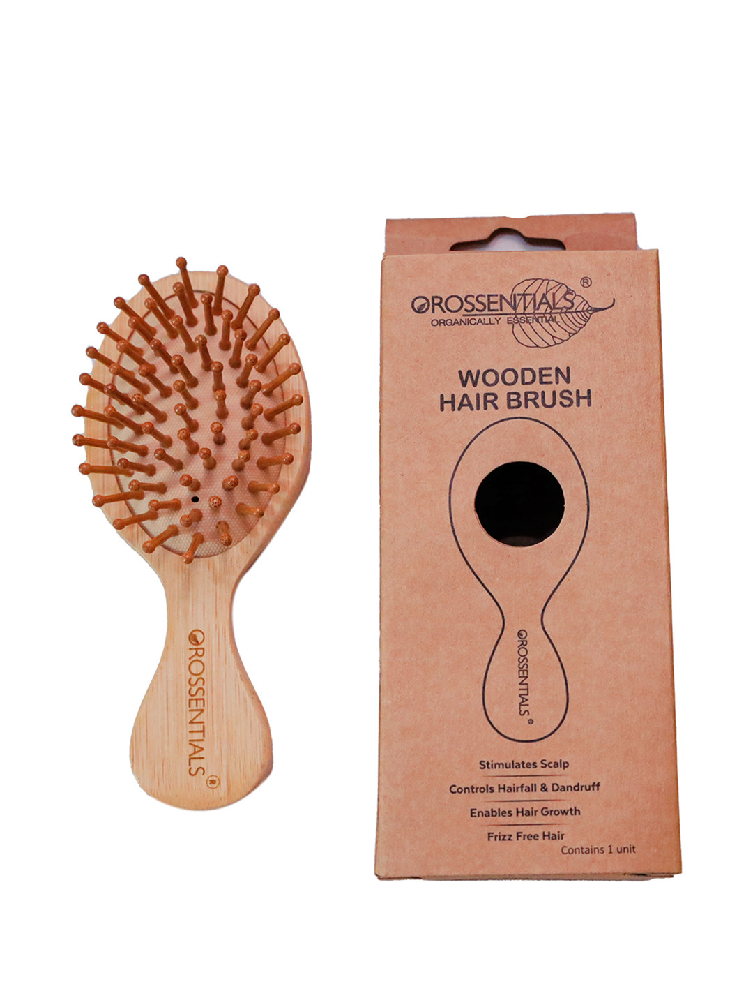 OROSSENTIALS Oval Wooden Travel Friendly Hair Brush - Beige