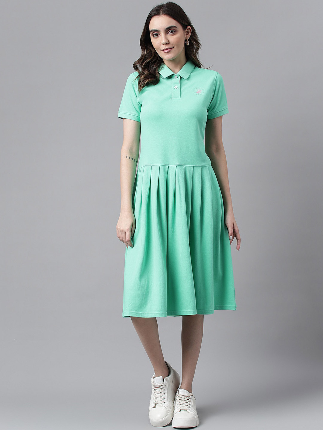 Beverly Hills Polo Club Shirt Collar Midi Shirt Dress