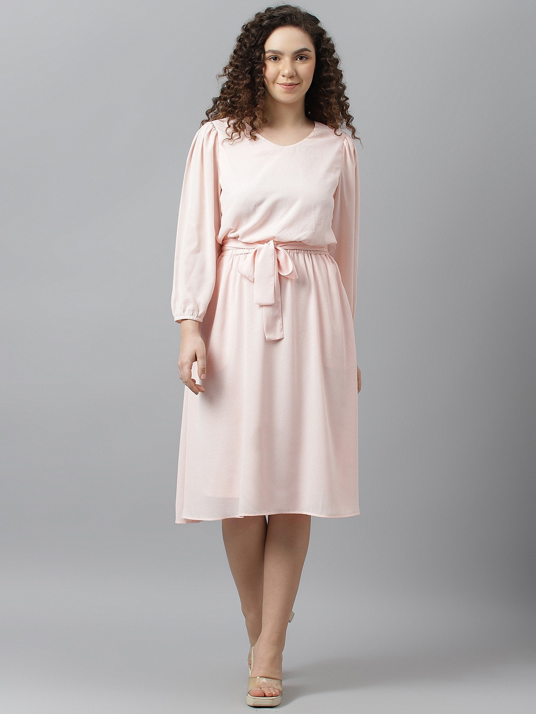 Beverly Hills Polo Club Puff Sleeve A-Line Dress With Belt