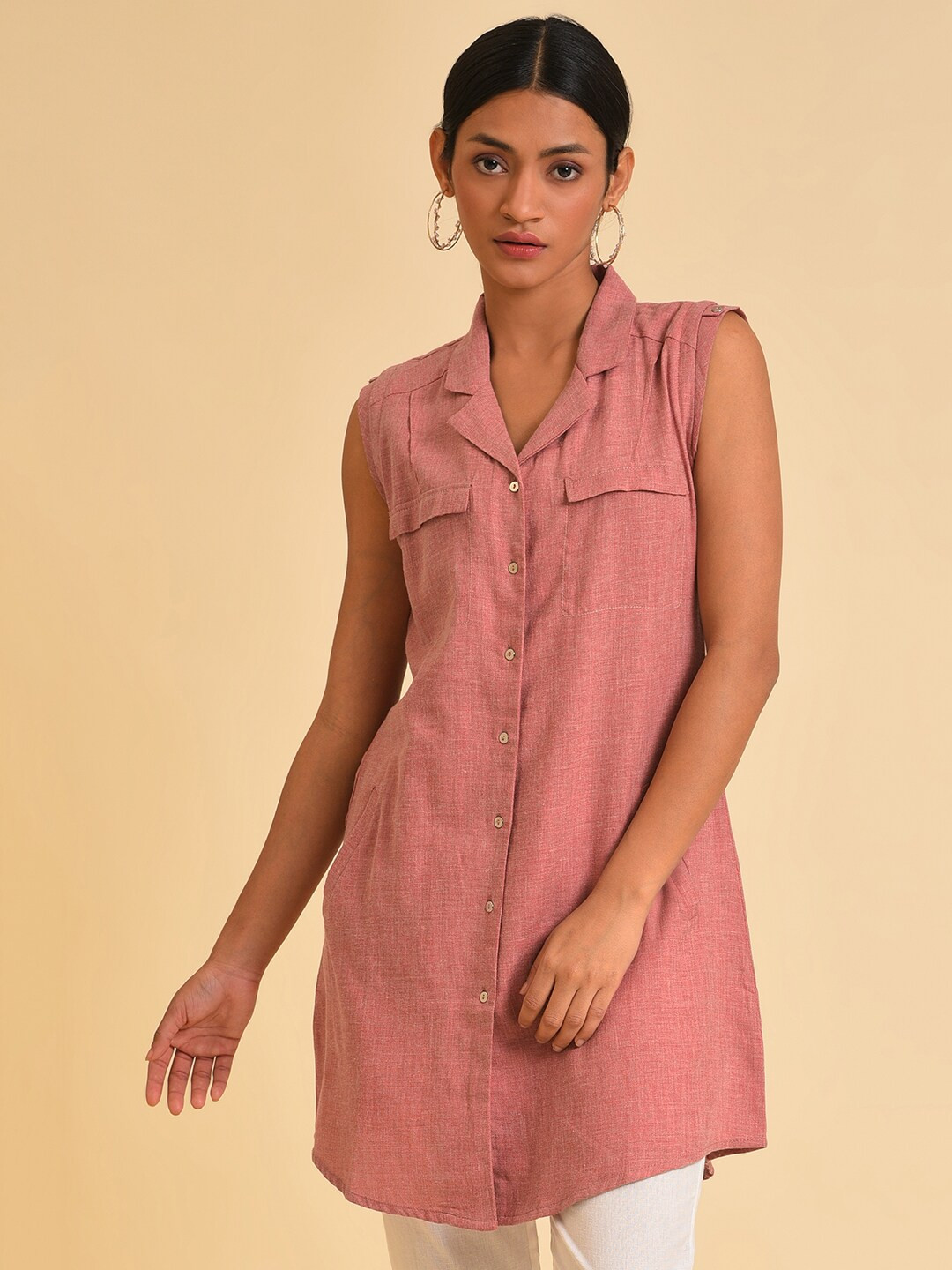 W Pink Shirt Collar Tunic
