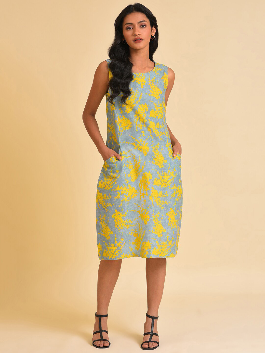W Blue Abstract Printed A-Line Dress