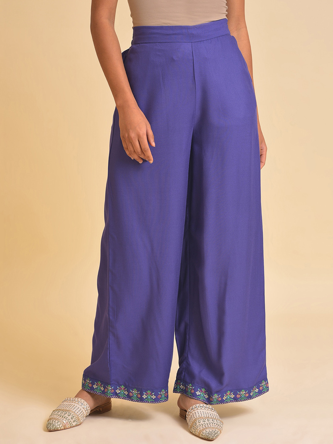 W Women Purple Mid-Rise Parallel Trousers