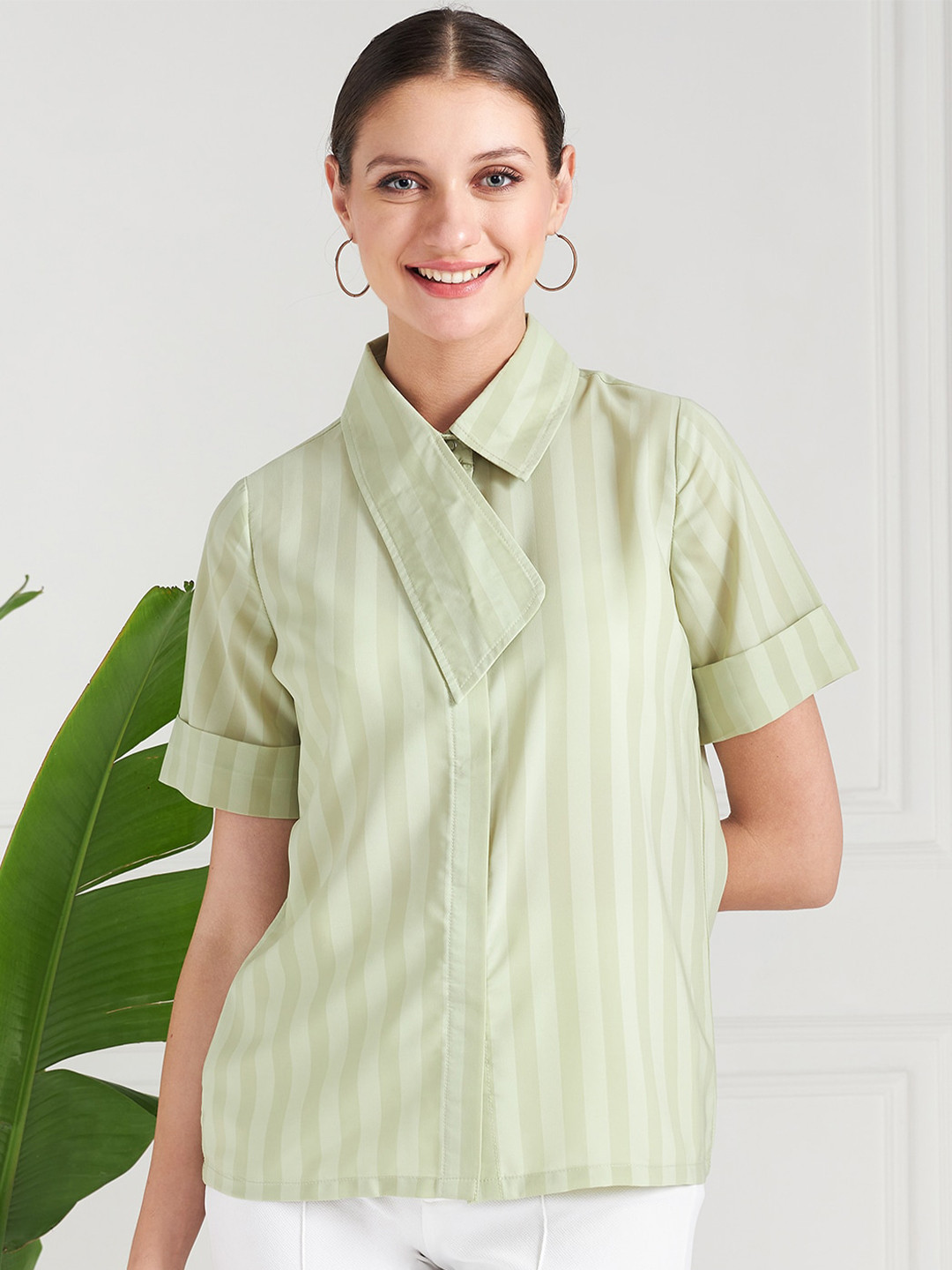 Athena Immutable Green Striped Shirt Style Top