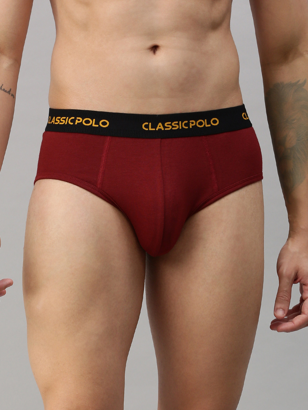 Classic Polo Men Double Layered Contoured Pouch Modal Briefs SCARCE - MAROON_70-75CM