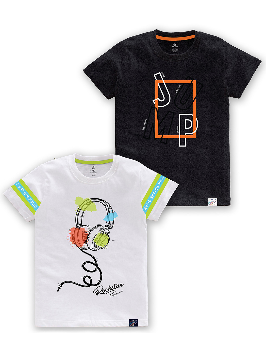 CODEZ Boys Pack Of 2 Printed Cotton Casual T-Shirts
