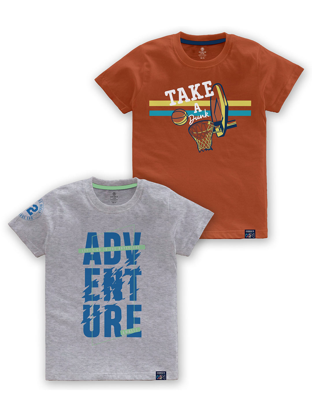 CODEZ Boys Pack Of 2 Typography Printed Cotton Casual T-Shirts