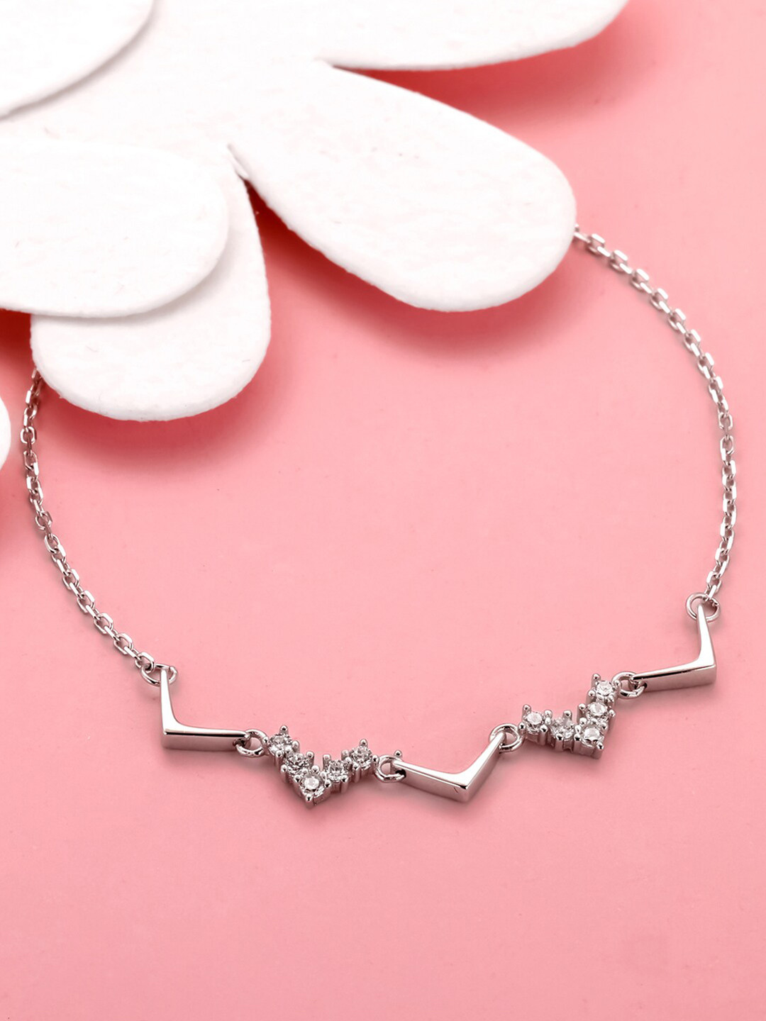 GIVA 925 Silver Meandering Cubic Zirconia Adjustable Bracelet