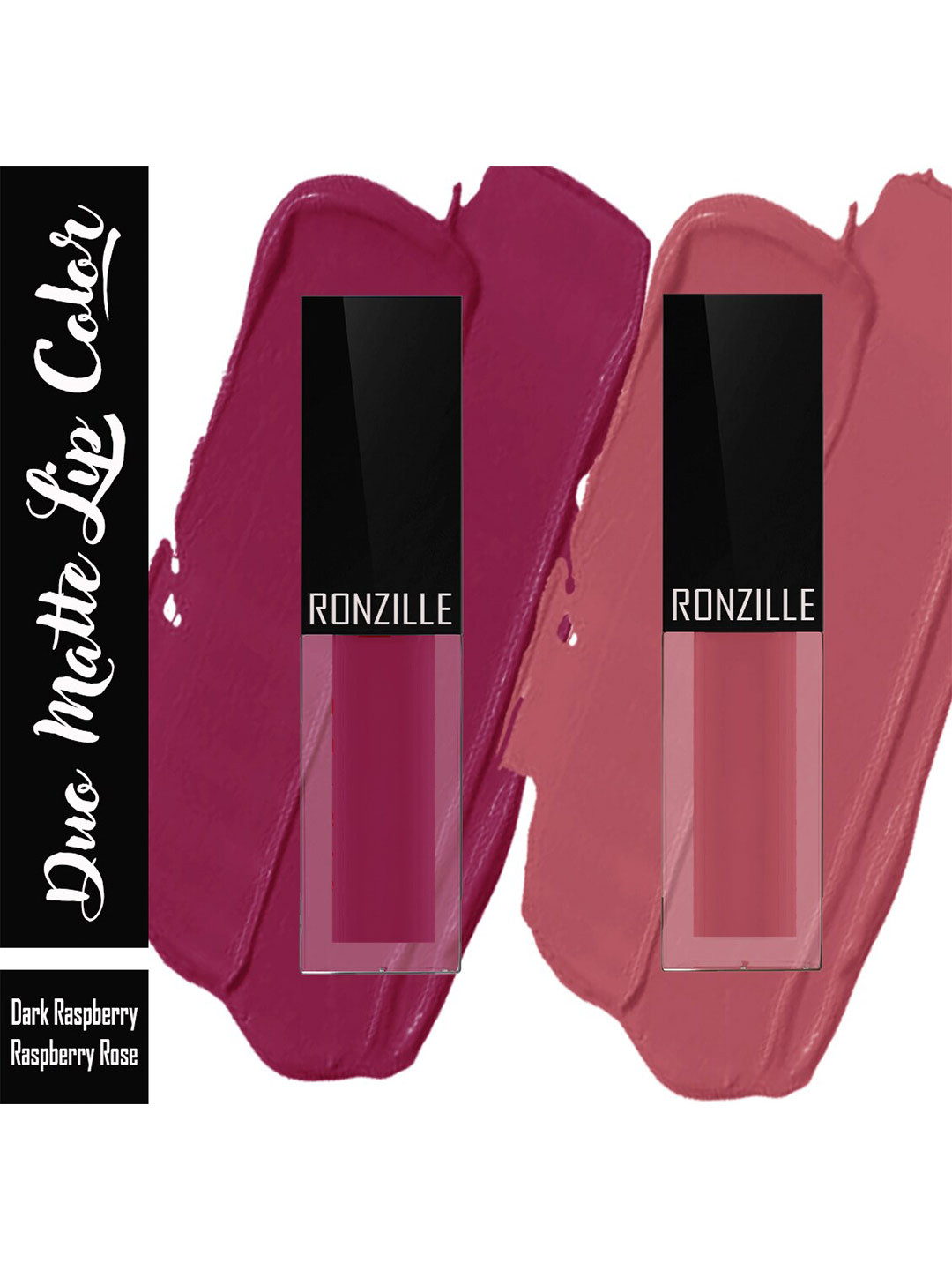 Ronzille Duo Matte Liquid Lipstick 2.5ml Each - Dark Raspberry 05 & Raspberry Rose 01