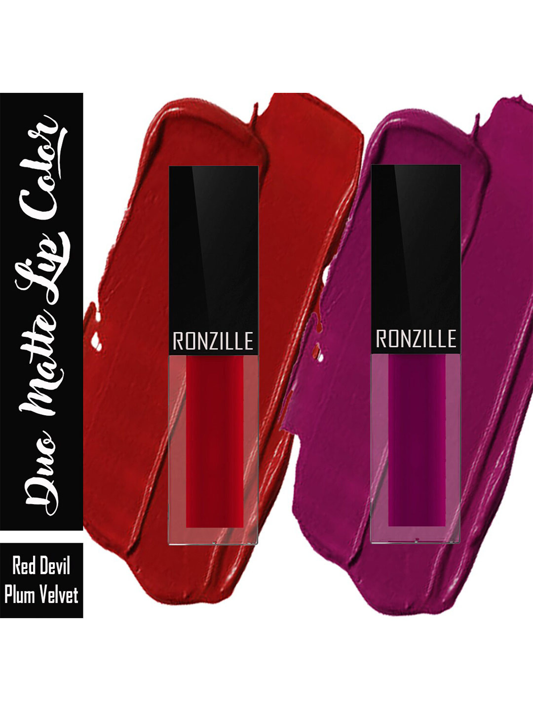 Ronzille Duo Matte Liquid Lipstick 2.5ml Each - Red Devil 13 & Plum Velvet 07