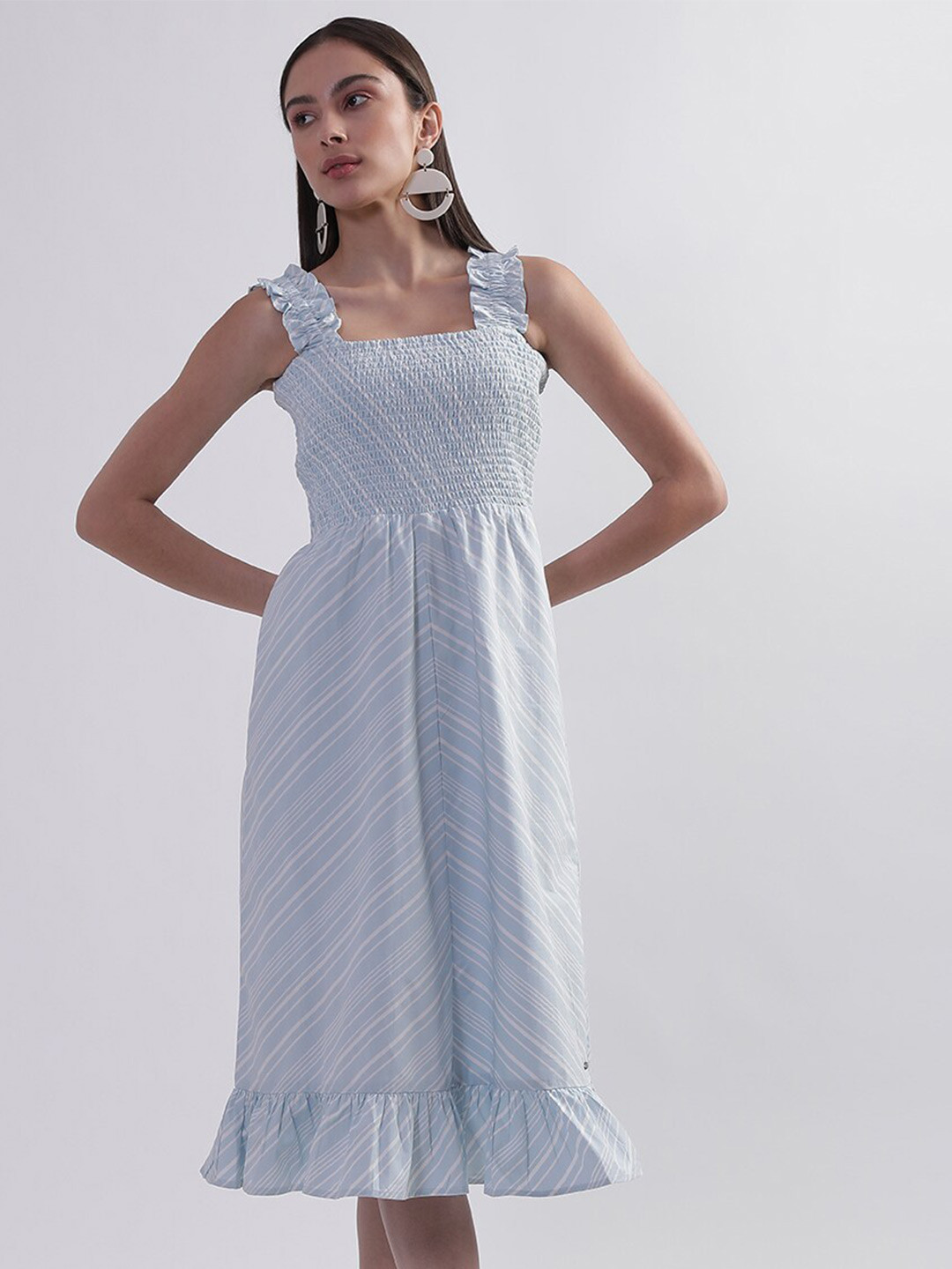 ELLE Striped Fit & Flare Midi Dress