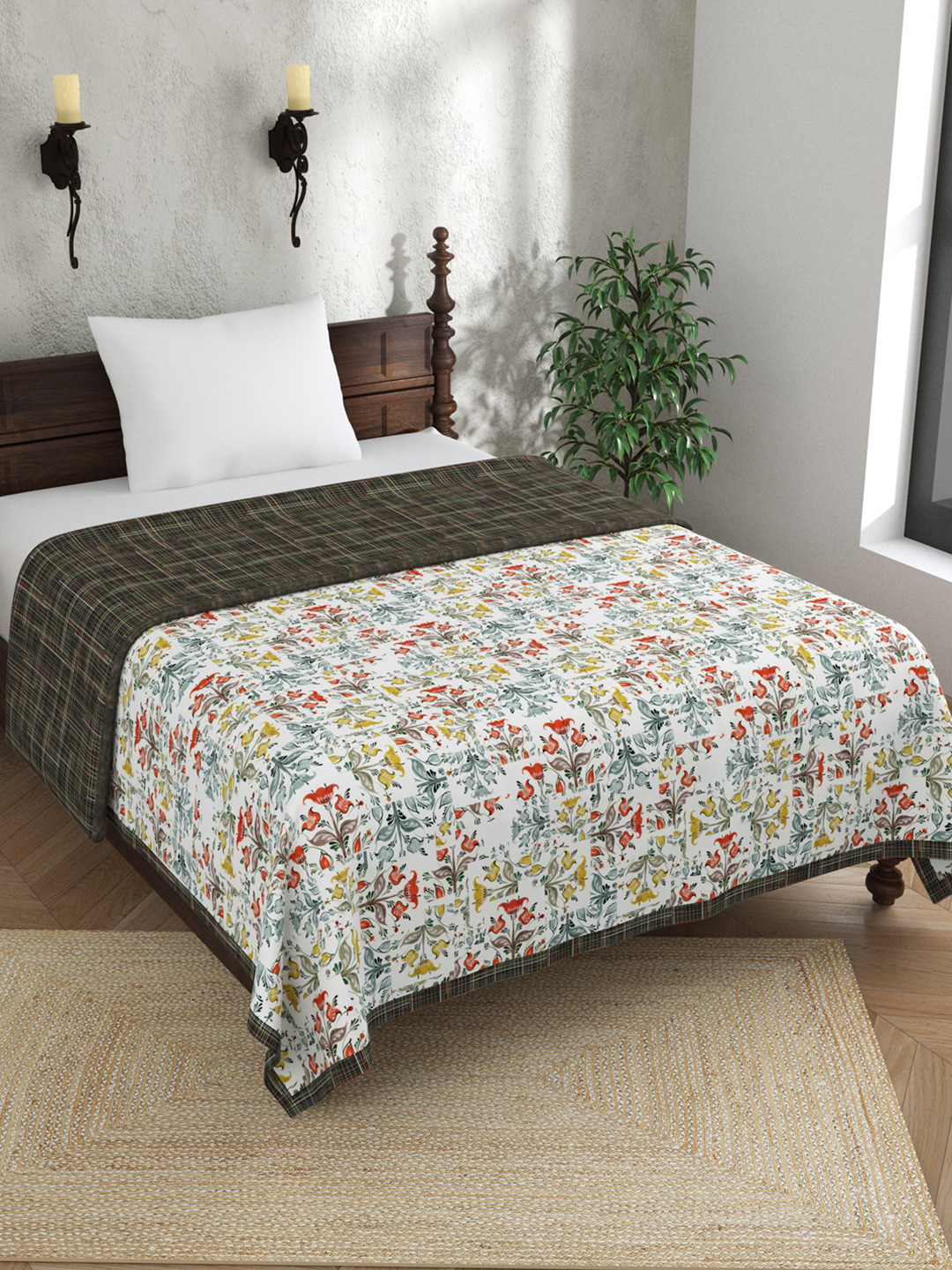 EverHOME Yuvika Black & Off White Floral AC Room 120 GSM Cotton Single Bed Dohar