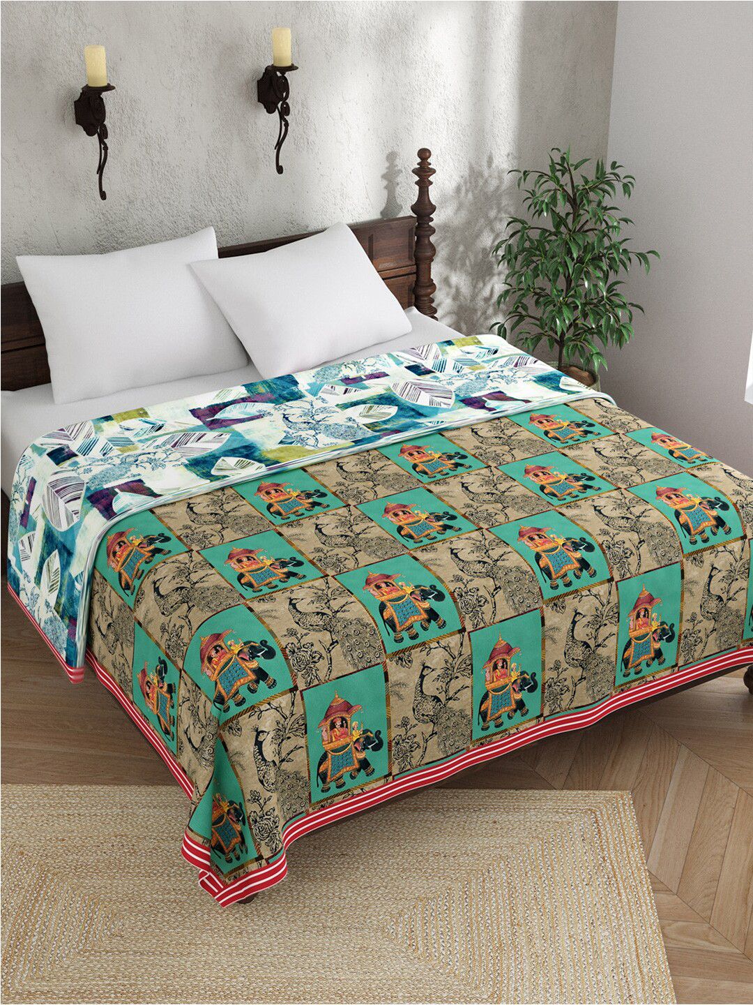 EverHOME Sara Blue & Beige Ethnic Motifs AC Room 120 GSM Cotton Double Bed Dohar