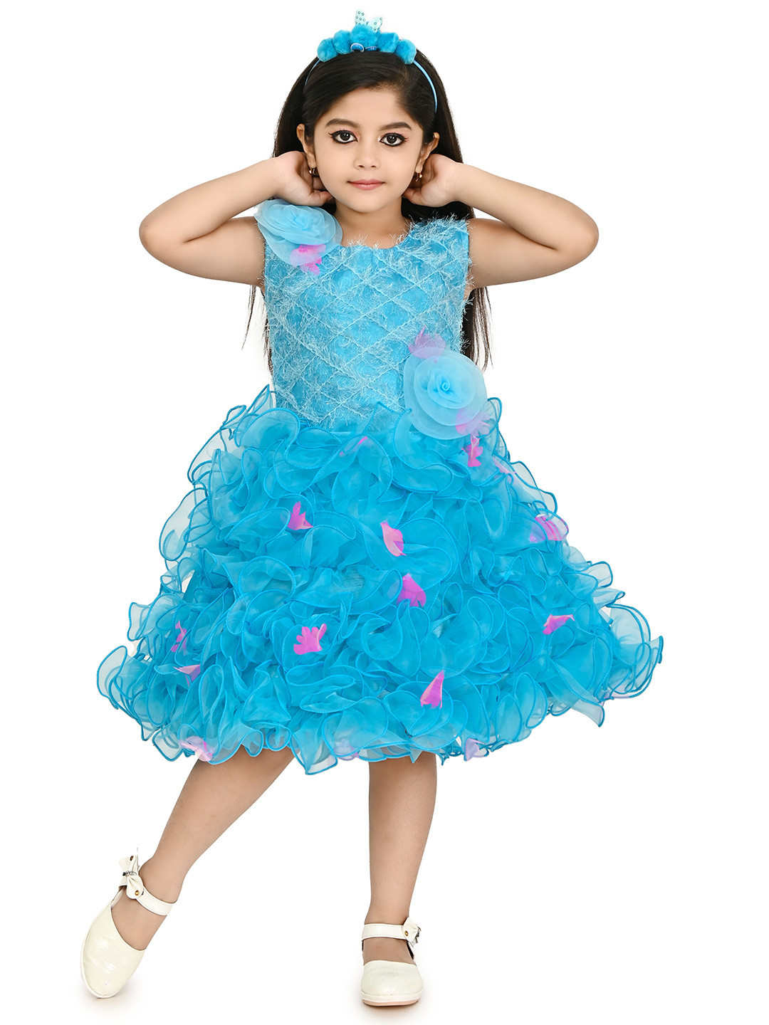 carrydreams Girls Floral Net Fit & Flare Dress