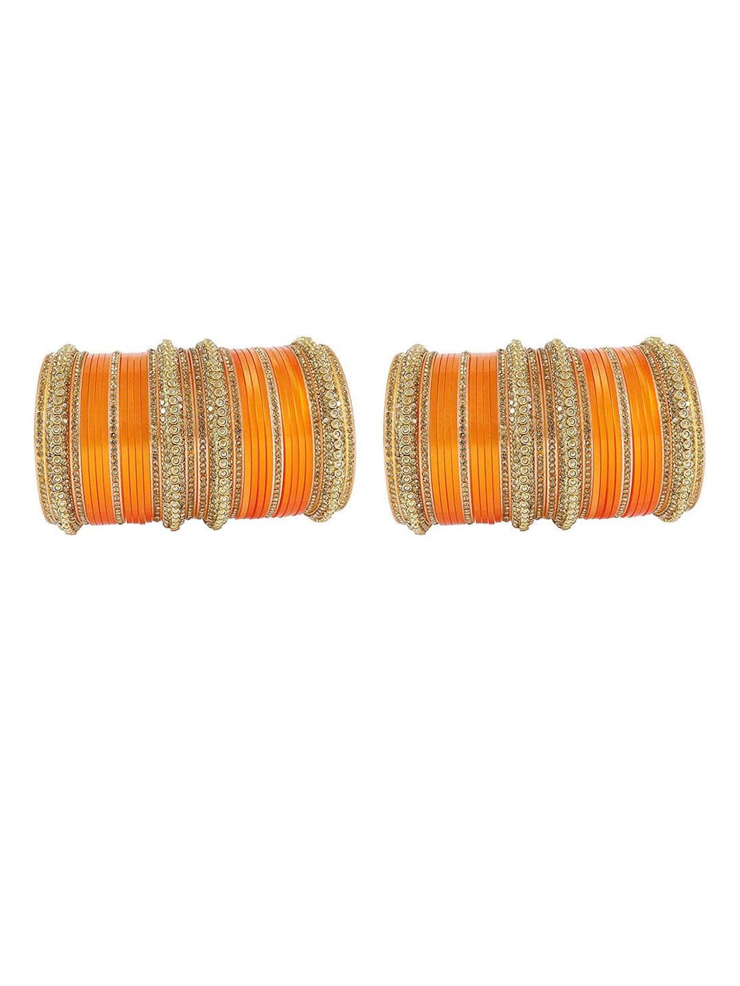 NMII Set Of 60 Gold-Plated Zircon Studded Glossy Finished Chuda Bangles