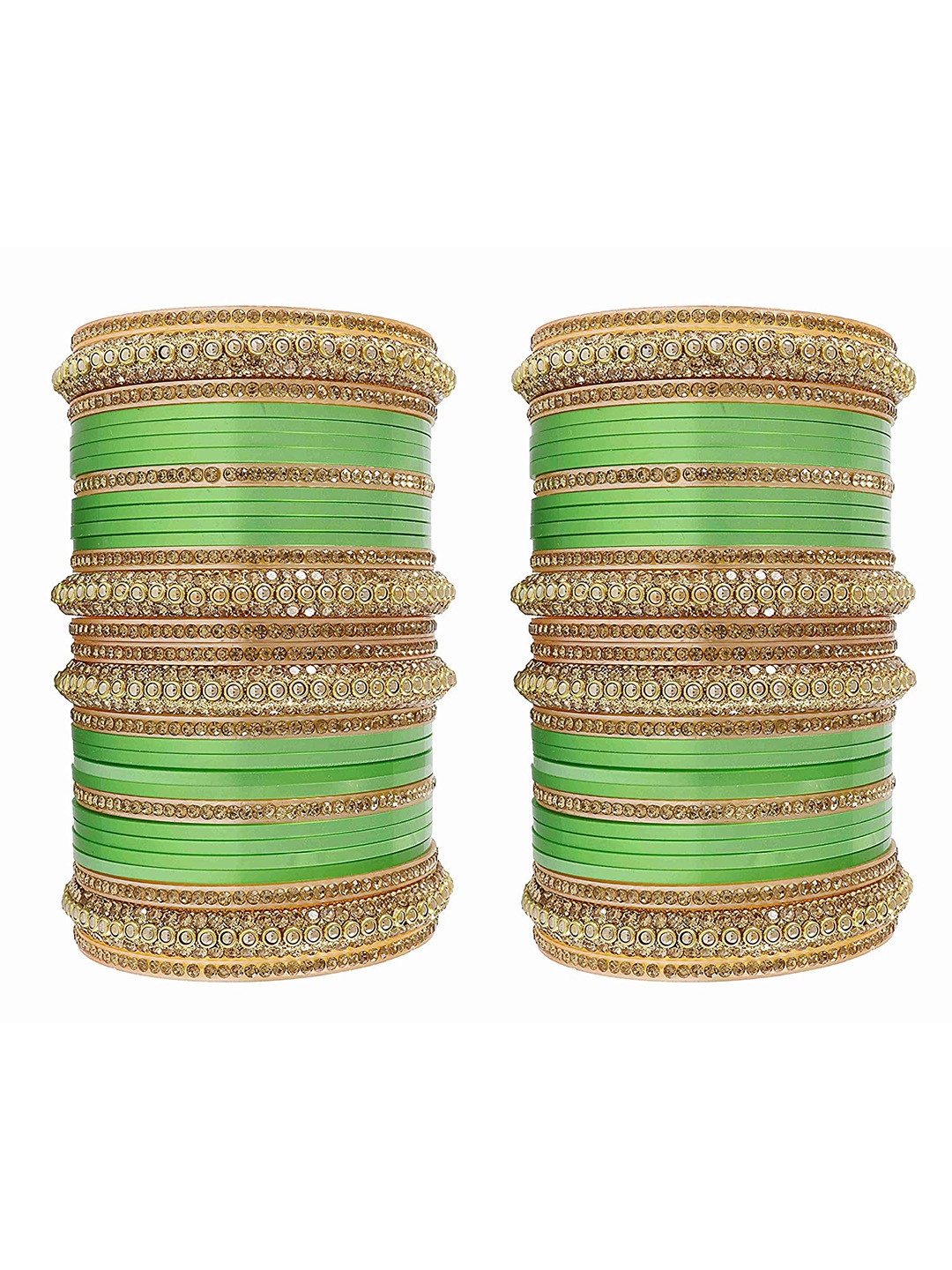NMII Set Of 60 Gold-Plated Zircon Studded Glossy Finished Chuda Bangles