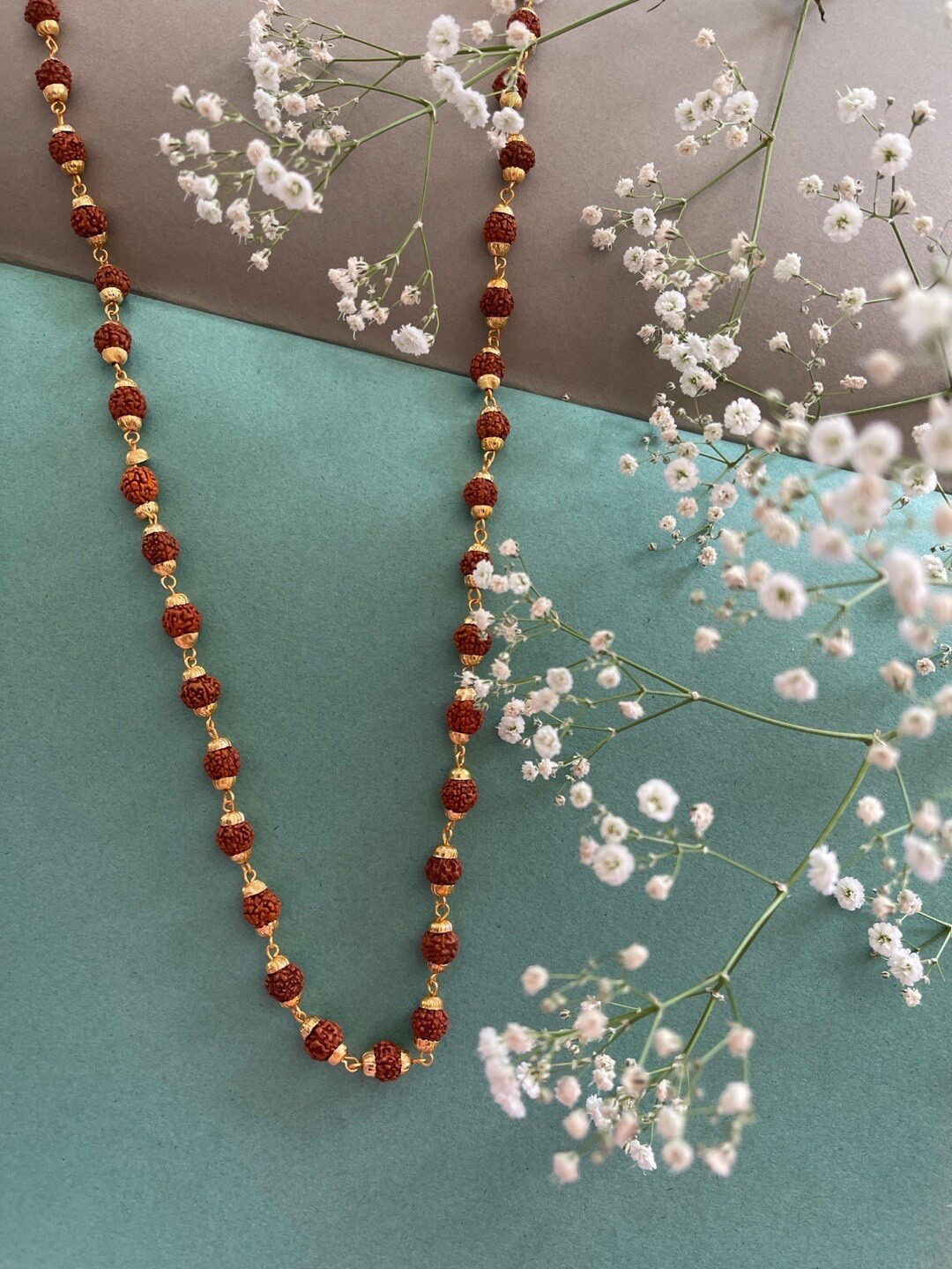 Digital Dress Room Men Gold-Plated Rudraksha Long Chain