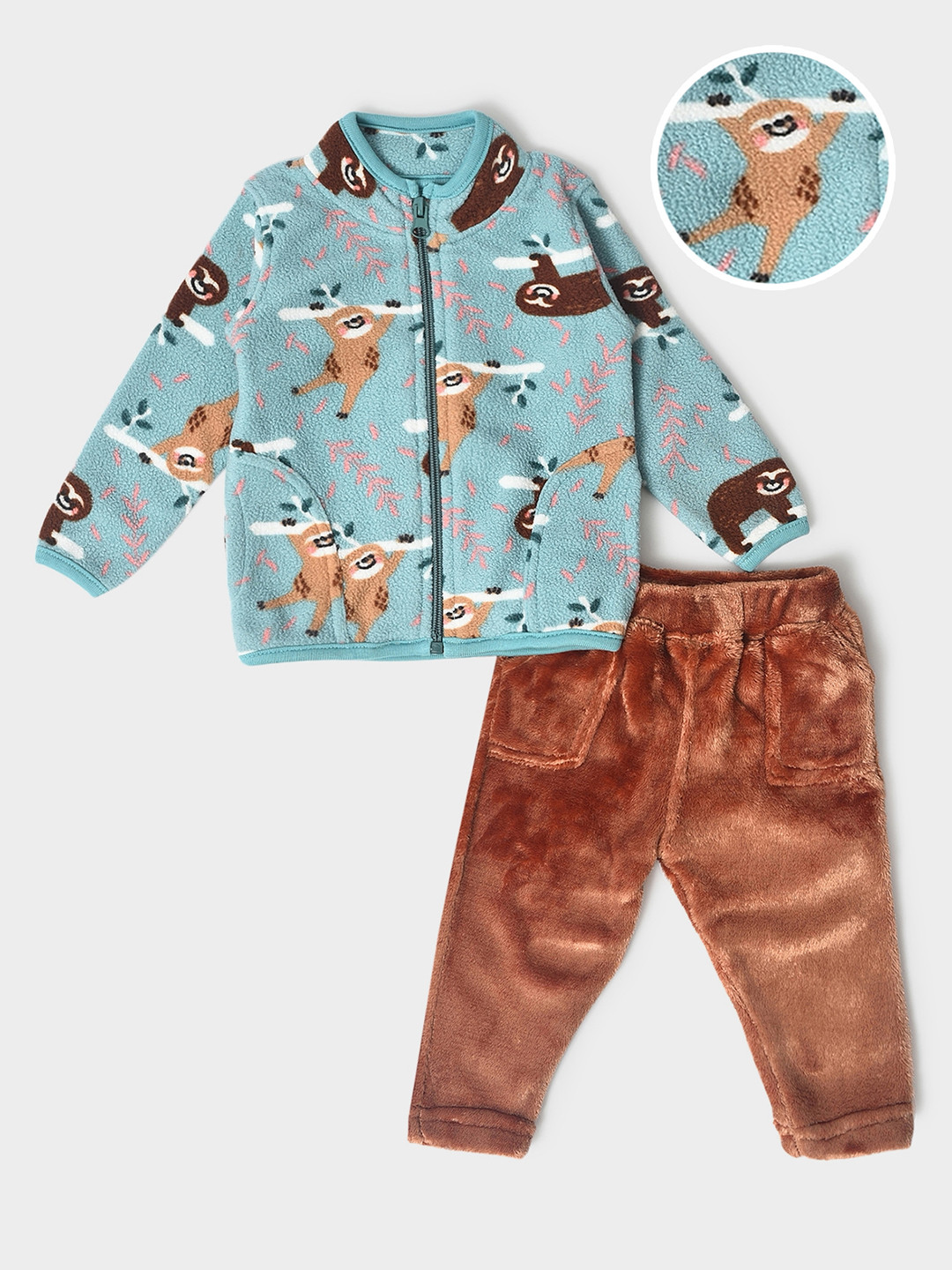 MiArcus Unisex Kids Brown & Blue Printed Shirt with Pyjamas