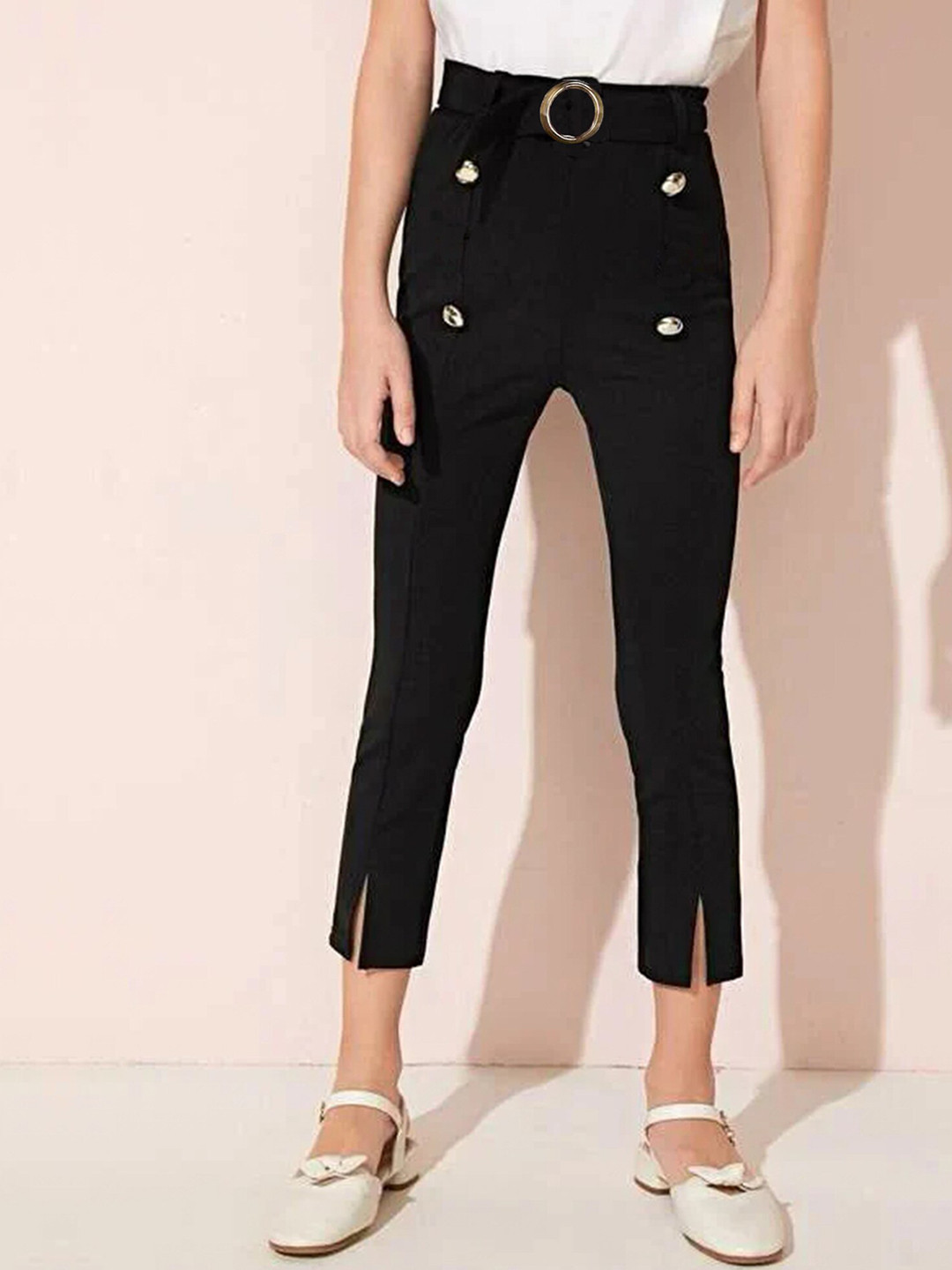 ADDYVERO Girls Relaxed Fit Front Silt High-Rise Trousers