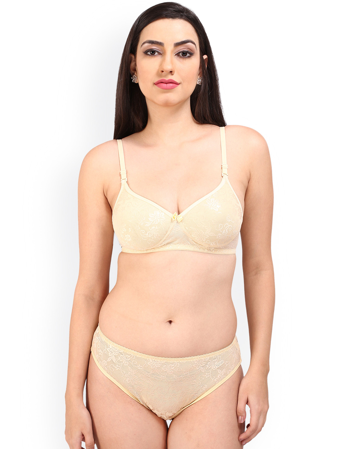 Bralux Women Beige Lace Padded Lingerie Set