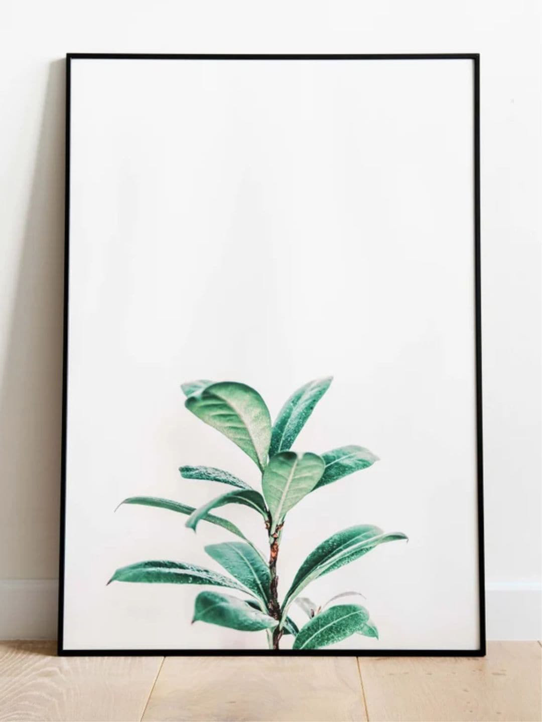 INDIAN CLASSIC ART White & Green Leaf Botanical Painting Framed Wall Art