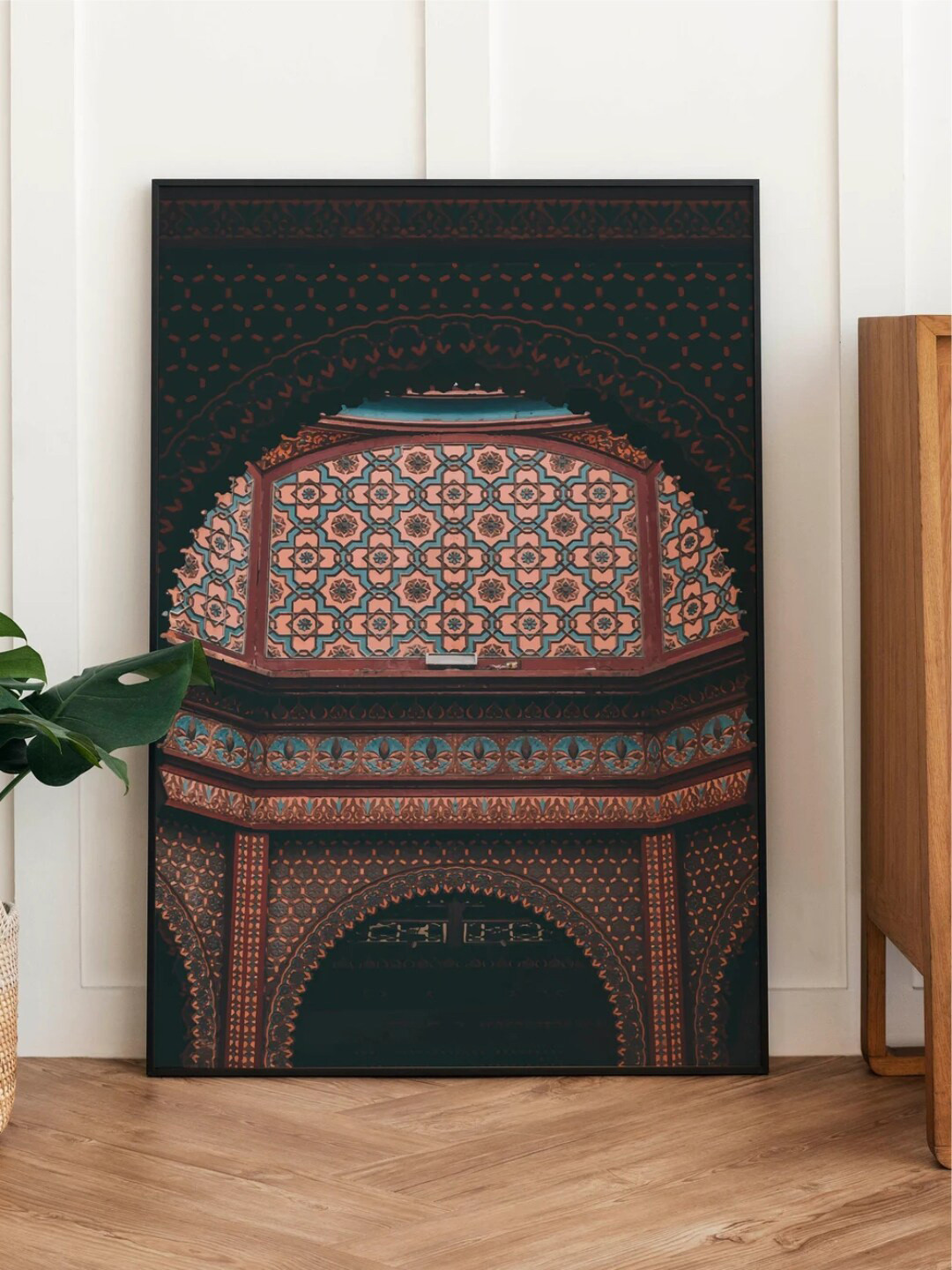 INDIAN CLASSIC ART Green & Brown Dome Arabic Architecture Painting Wall Art