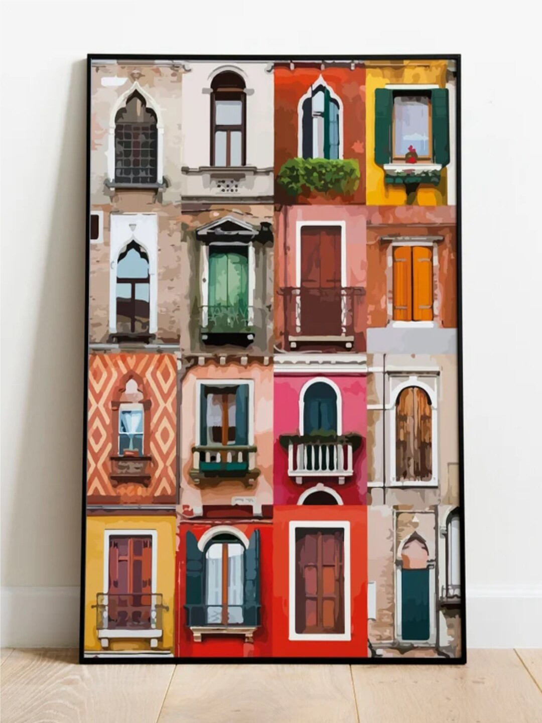 INDIAN CLASSIC ART Red & Yellow Abstract Colourful Painting Framed Wall Art