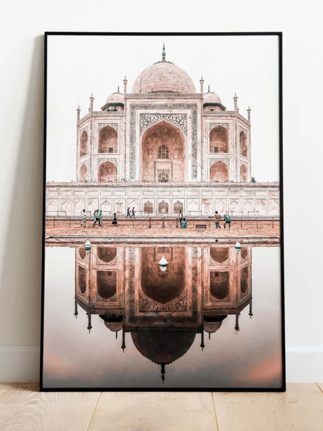 INDIAN CLASSIC ART Beige & White Taj Mahal Framed Wall Painting