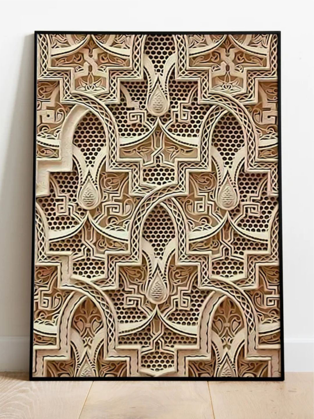 INDIAN CLASSIC ART Brown & Beige Mughal Palace Painting Framed Wall Art