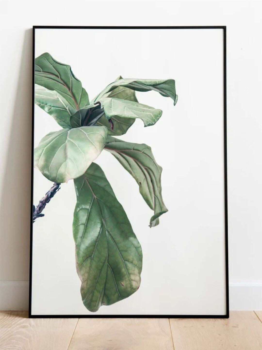 INDIAN CLASSIC ART White & Green Leaf Botanical Painting Wall Art