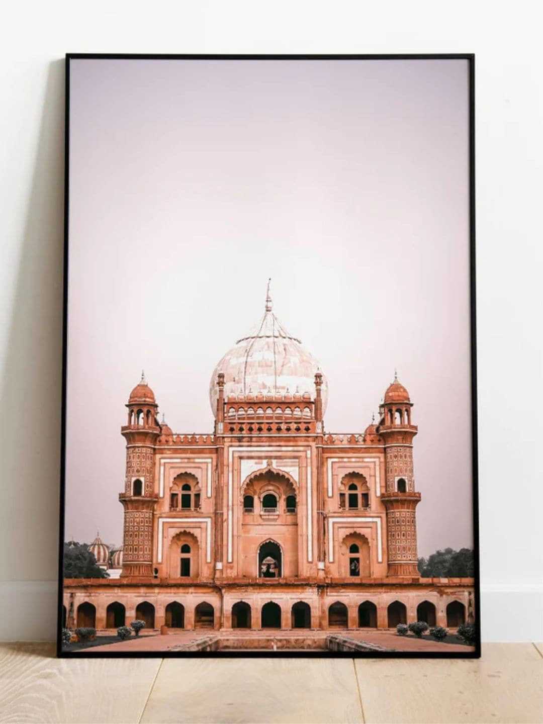 INDIAN CLASSIC ART White & Beige Delhi Monument Painting Framed Wall Art