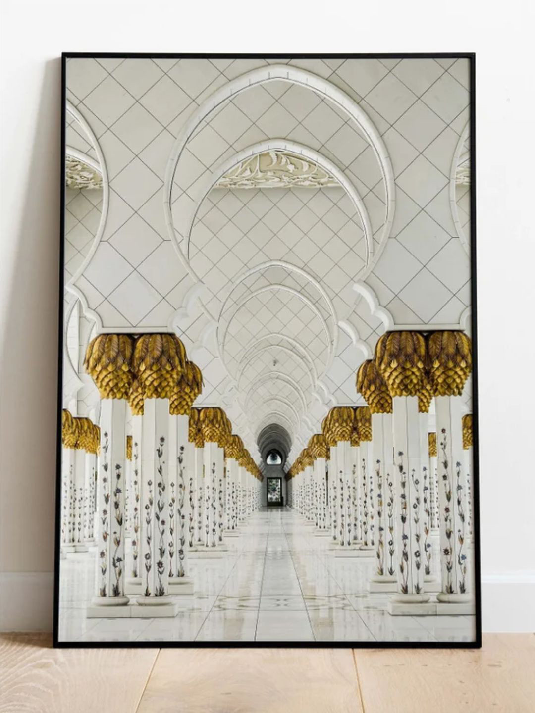 INDIAN CLASSIC ART White & Beige Islamic Painting Framed Wall Art