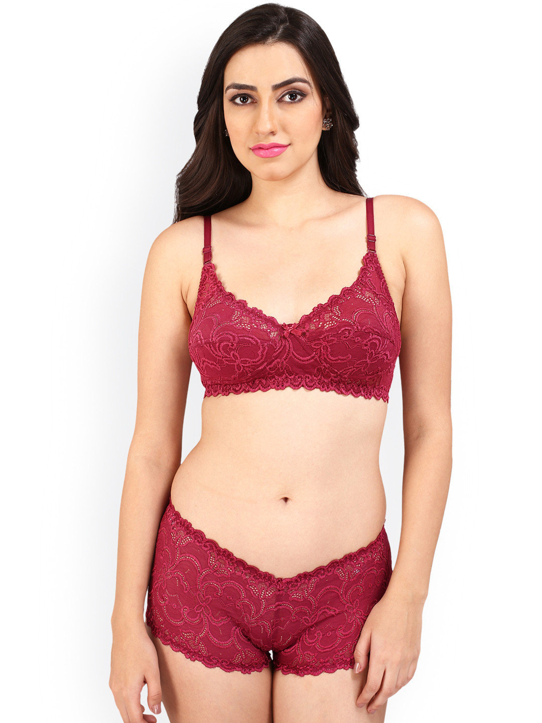 Bralux Women Maroon Lingerie Set