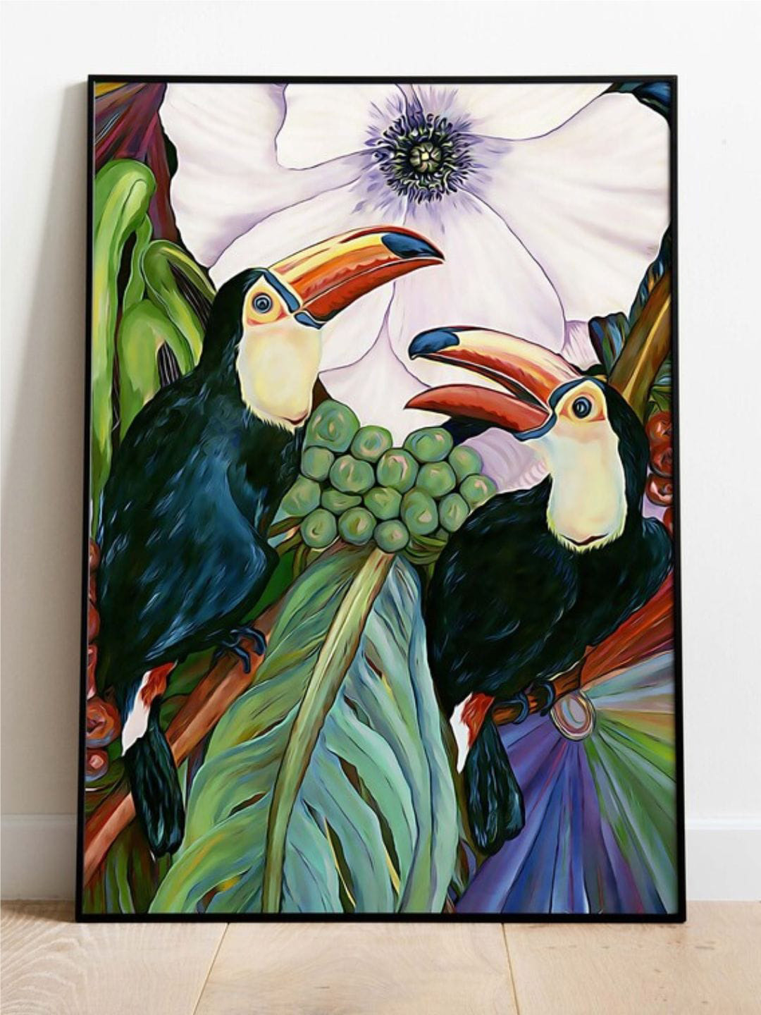 INDIAN CLASSIC ART Green & Blue Forest Painting Framed Wall Art