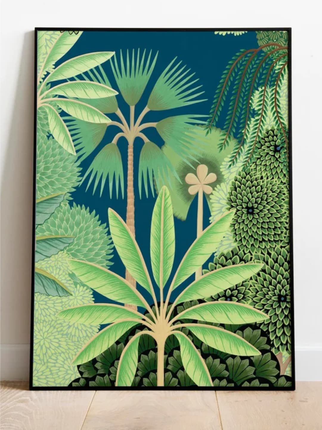 INDIAN CLASSIC ART Green & Beige Forest Painting Framed Wall Art