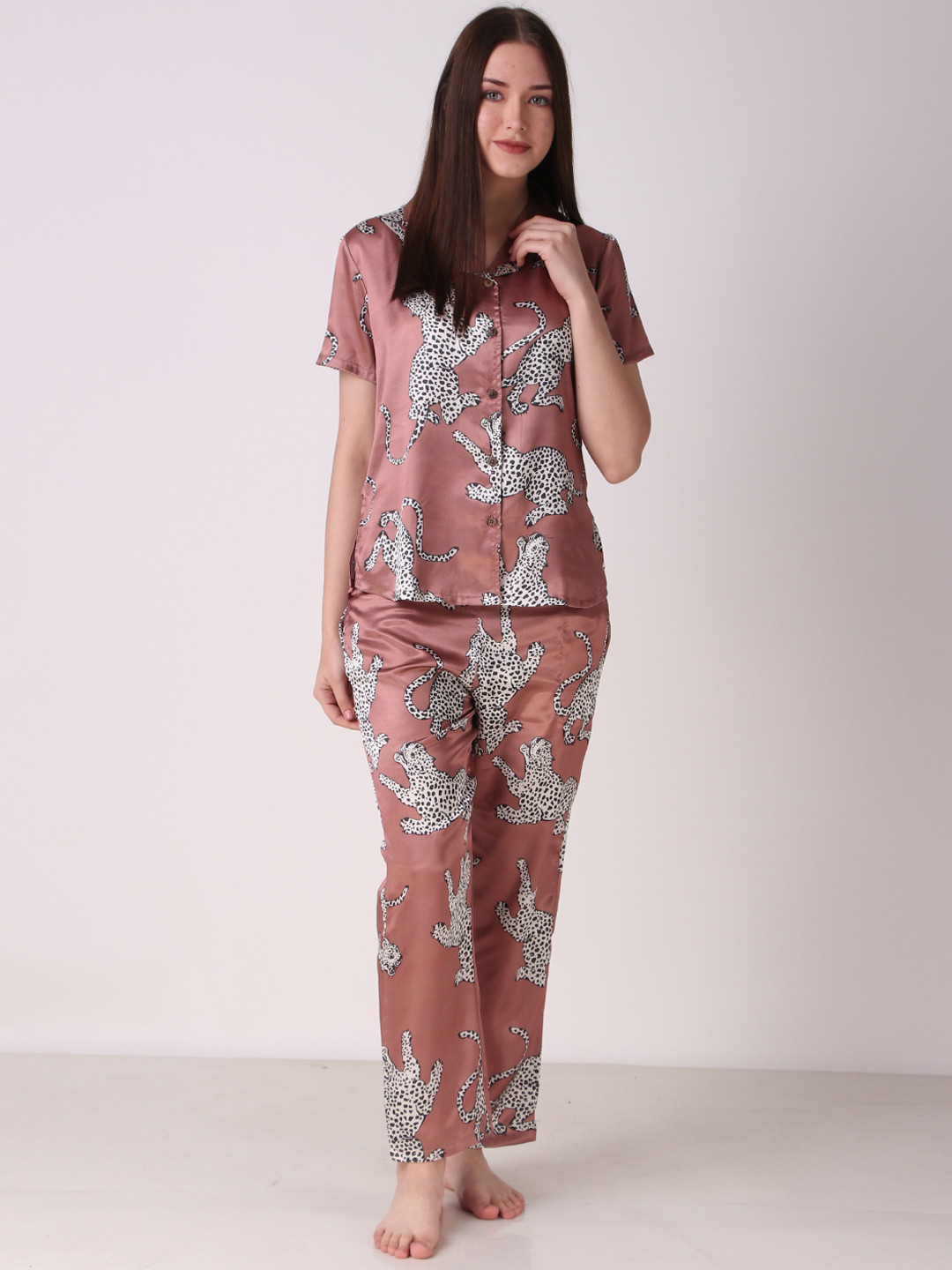 Masha Animal Printed Satin Night Suit