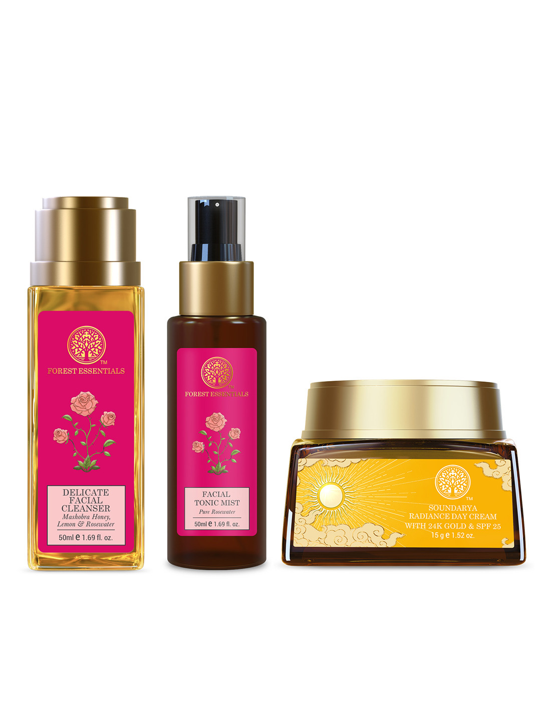Forest Essentials Set of Tonic Mist 50ml + Facial Cleanser 50ml + Radiance Cream 15g