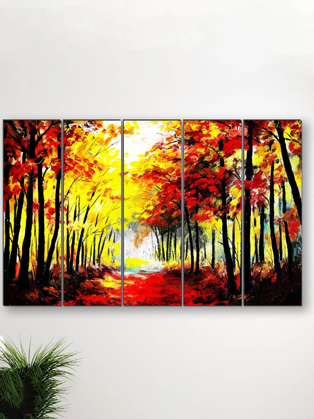 SAF Yellow Colored & Red 5 Pieces Large Panel Painting Wall Arts