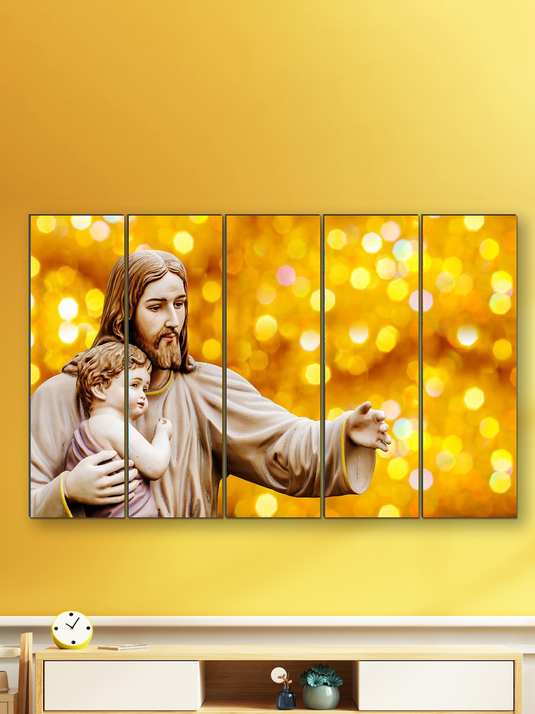 SAF Yellow Colored & Beige 5 Pieces Large Panel Painting Wall Arts