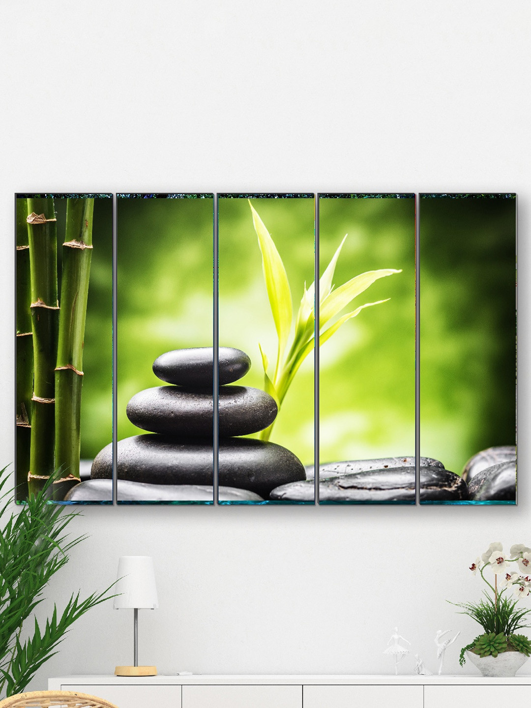 SAF Green & Black 5 Pieces Painting Wall Art