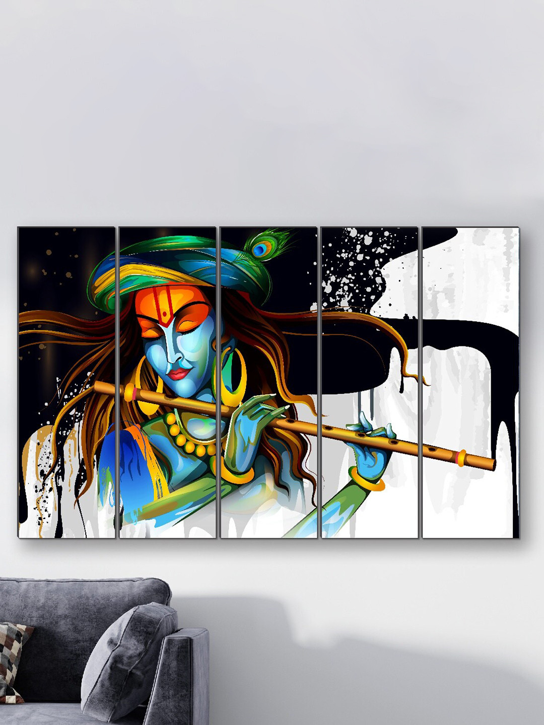 SAF White & Blue 5 Pieces Painting Wall Art