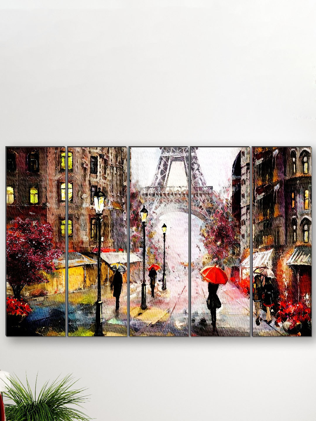 SAF Brown & White 5 Pieces Eiffle Tower Printed Wall Art
