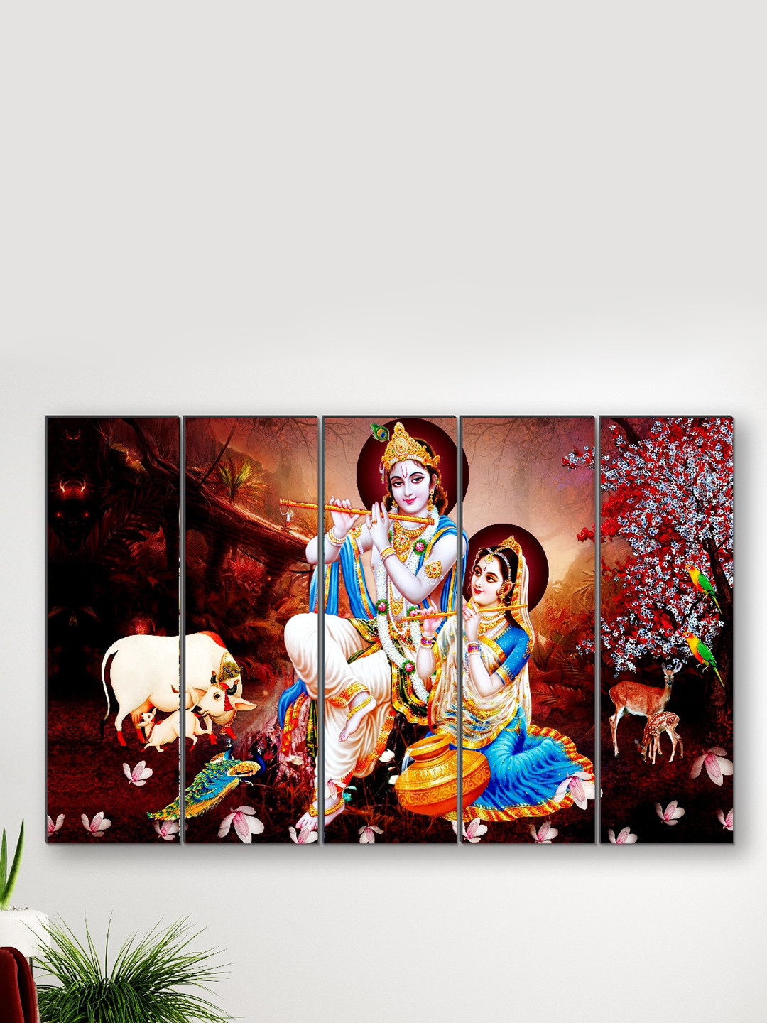 SAF 5 Pieces Maroon & Blue Large Panel Painting Wall Arts