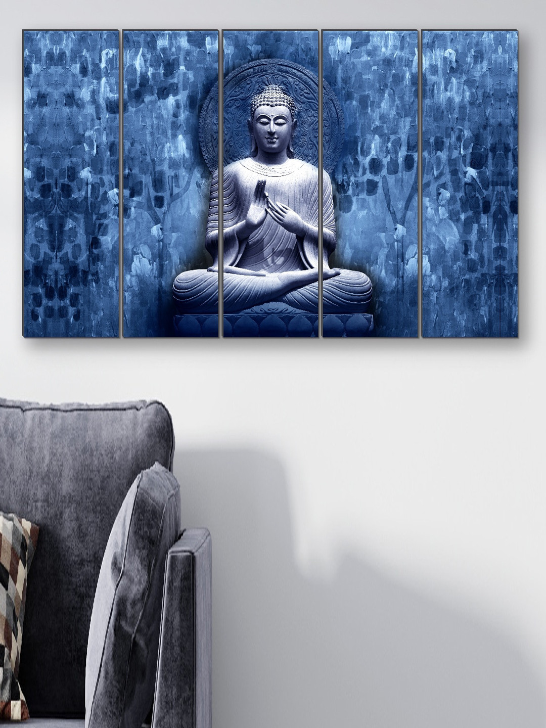 SAF Blue 5 Pieces Buddha Painting Framed Wall Art