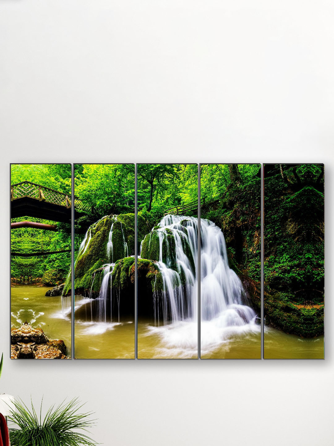 SAF Green & White 5 Pieces Large Panel Painting Wall Arts