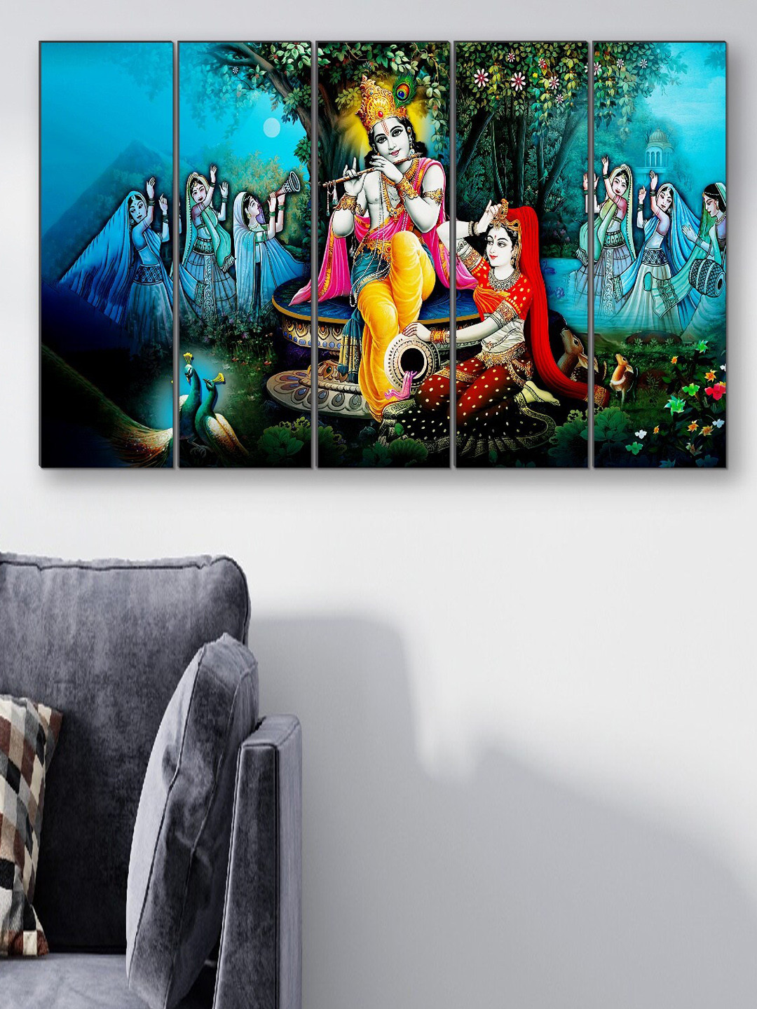 SAF Wood 5 Pcs Wall Rectangle Paintings Wall Art -24x8In