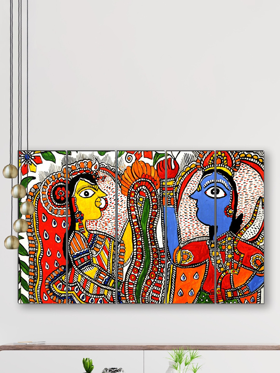 SAF Red & Blue 5 Pieces Panel Painting Framed Wall Art