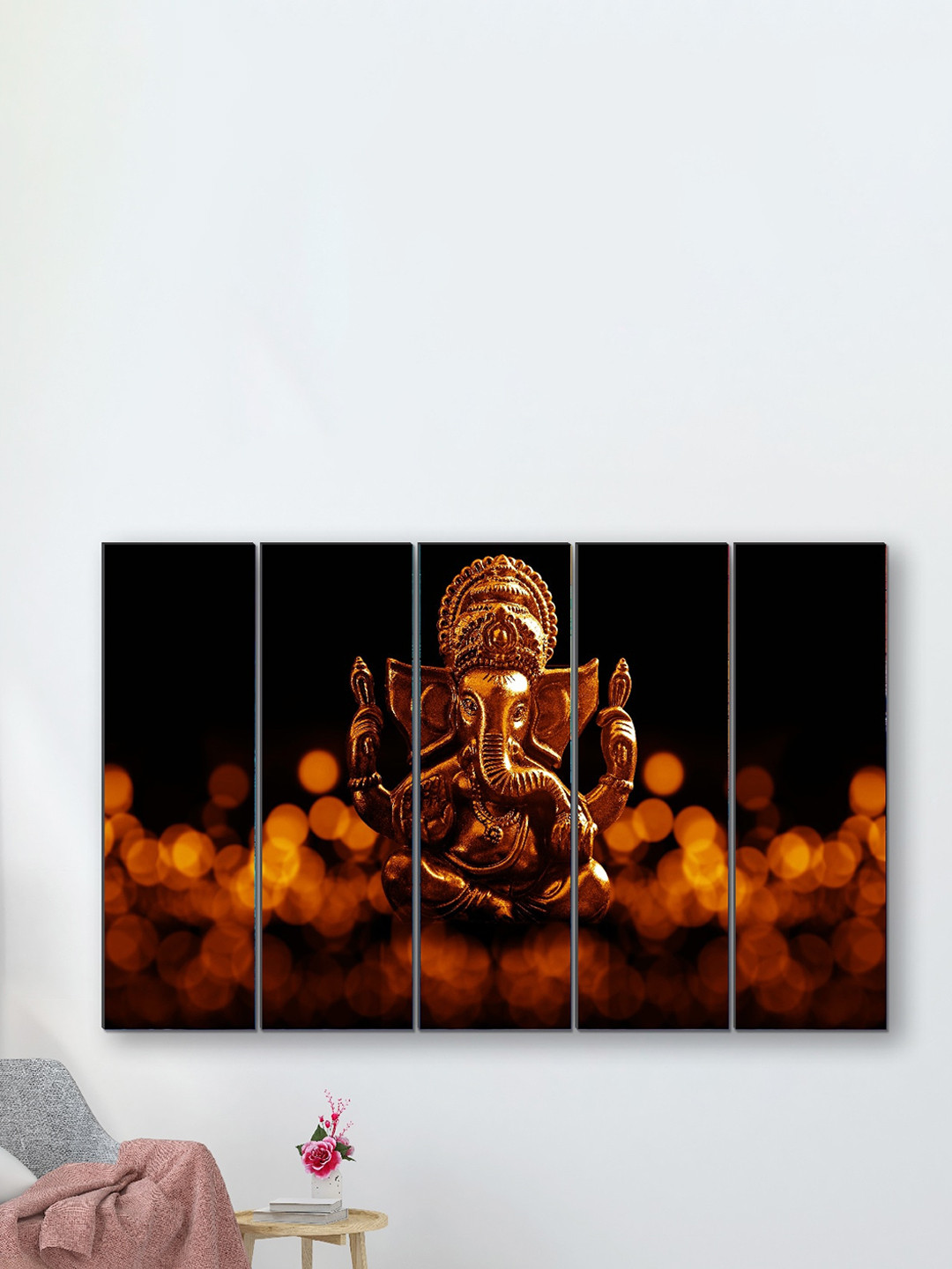 SAF Brown & Orange-Colored 5 Pieces UV Textured Ganesha Wall Painting